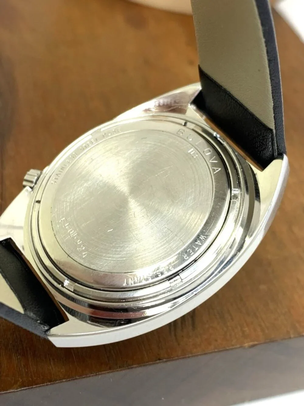 Bulova Accutron Men's Watch Vintage 1973 Quartz Blue Dial Black Leather Strap